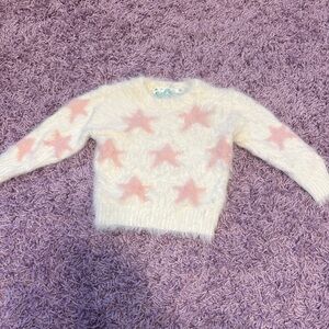 Kapital Cream Fuzzy Sweater with Pink Star Motif - Kids